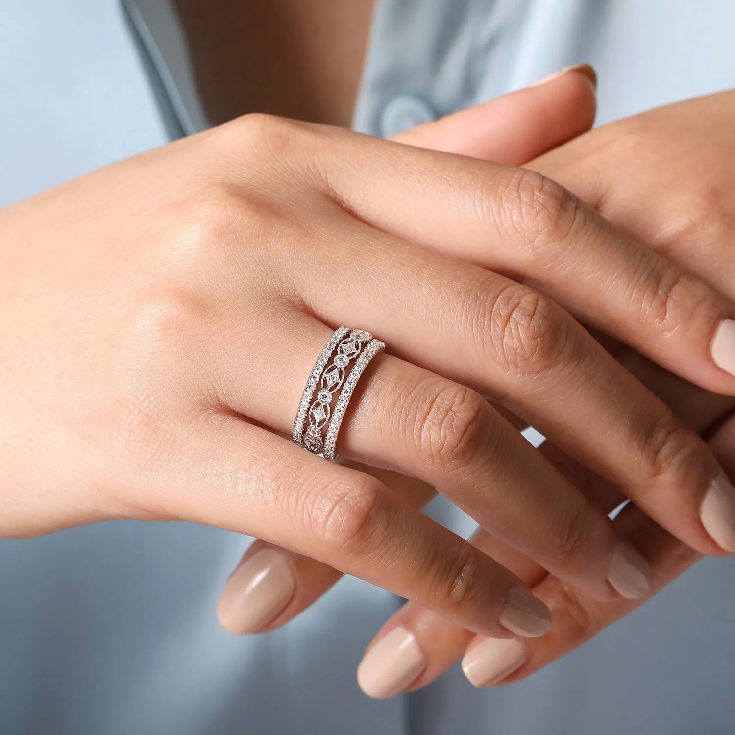 Vintage Inspired Diamond Ring in 14K White Gold, photograph 5