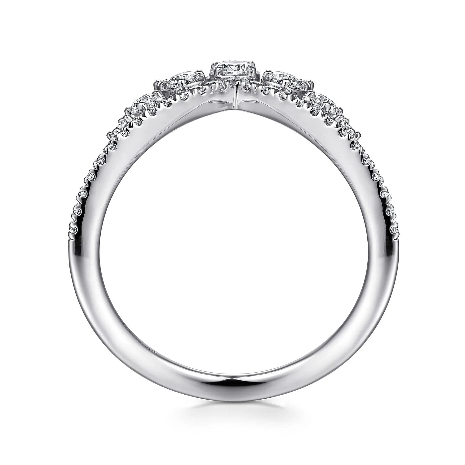 Bursting Diamond Chevron Ring in 14K White Gold, photograph 2