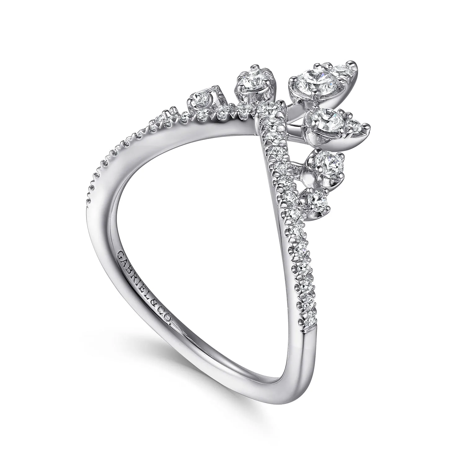 Bursting Diamond Chevron Ring in 14K White Gold, photograph 3