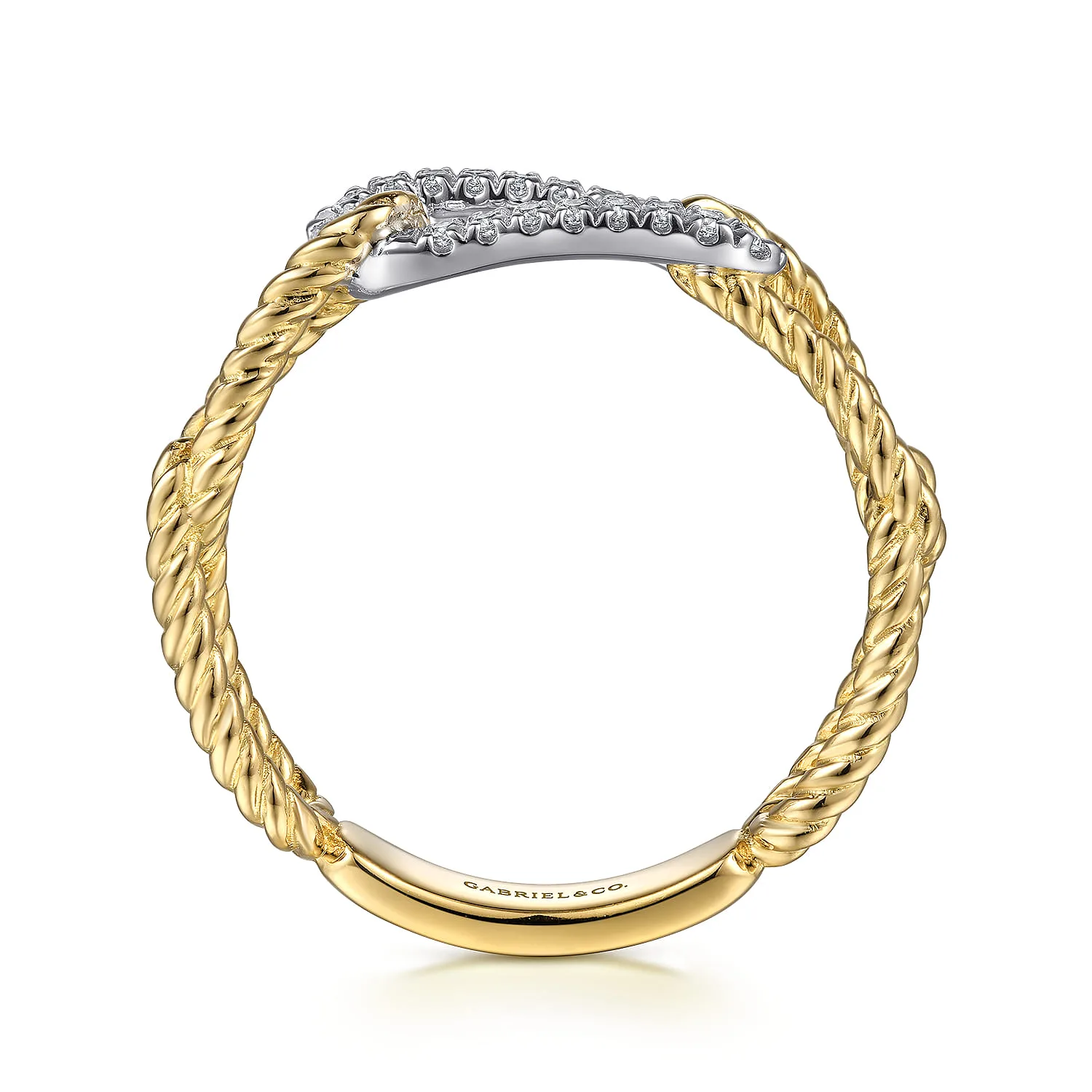 Hampton Link Ring with Diamond Station in 14K White/Yellow Gold, photograph 2
