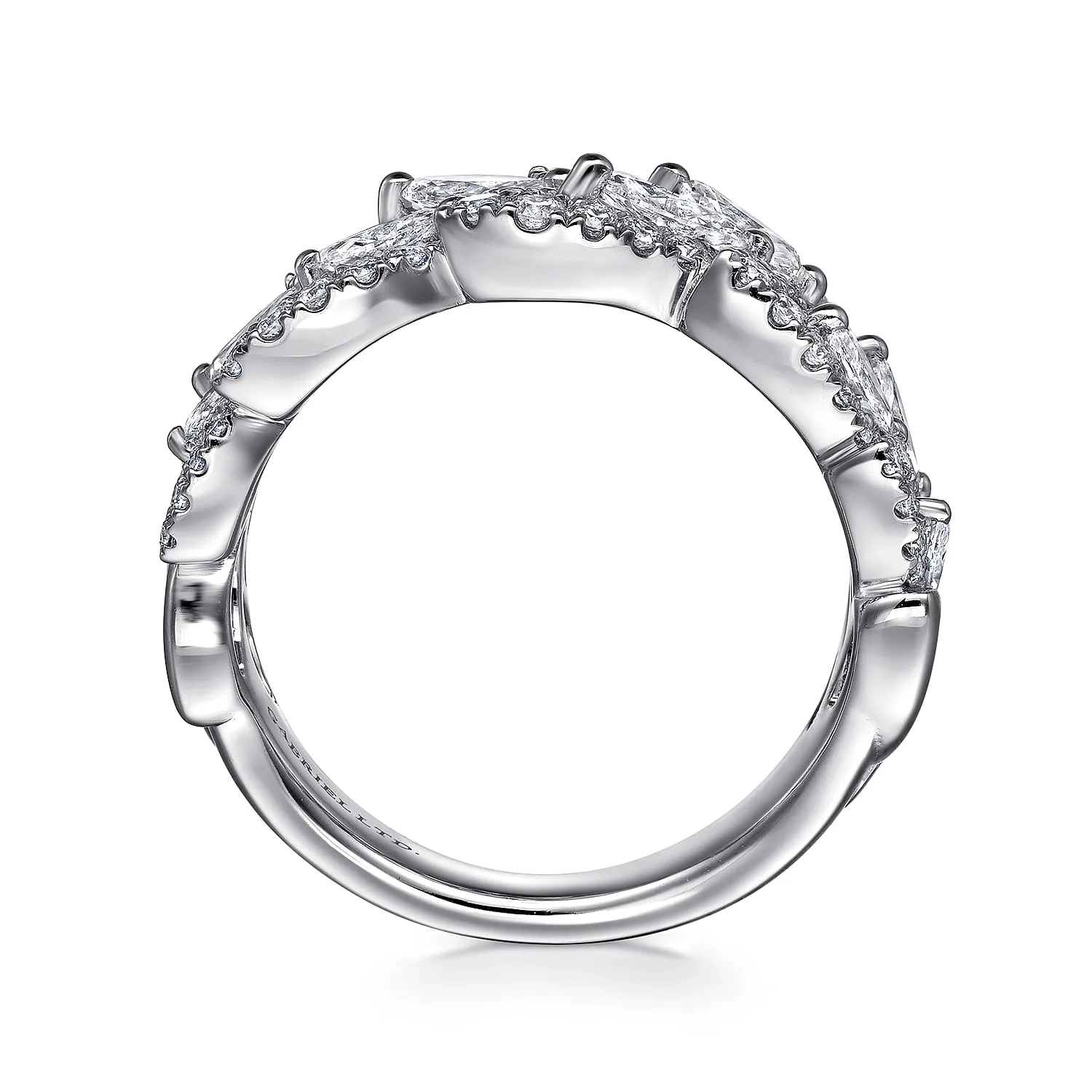 Diamond Pattern Wide Band Ring in 18K White Gold, photograph 2