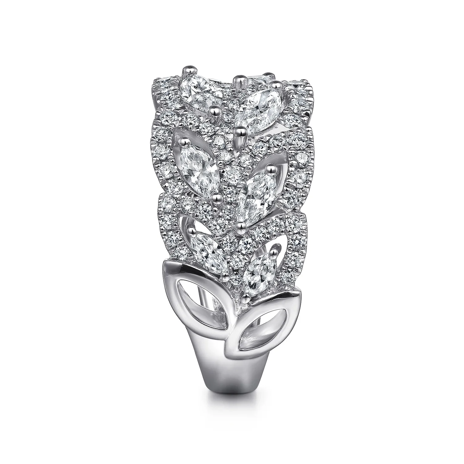 Diamond Pattern Wide Band Ring in 18K White Gold, photograph 4