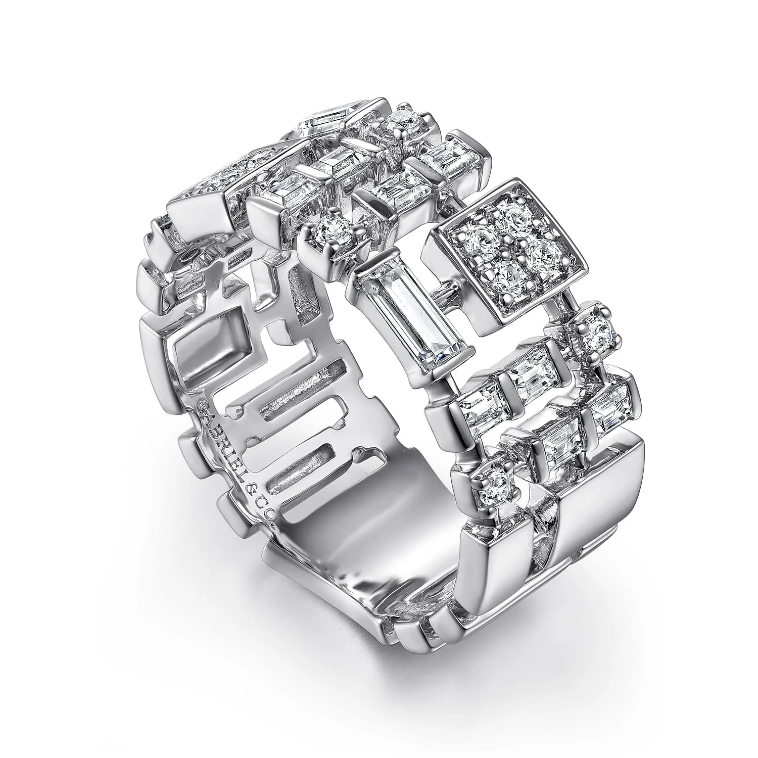 Diamond Wide Band Ring in 14K White Gold, photograph 3