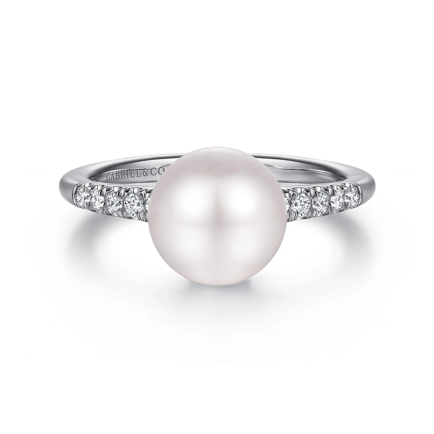 Classic Cultured Pearl and Graduate Diamond Promise Ring