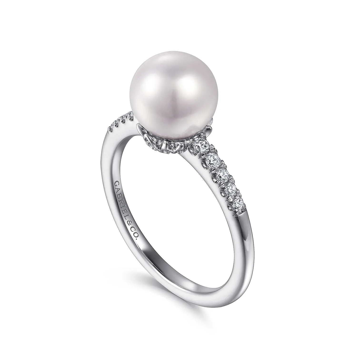 Classic Cultured Pearl and Graduate Diamond Promise Ring in 14K White Gold, photograph 3