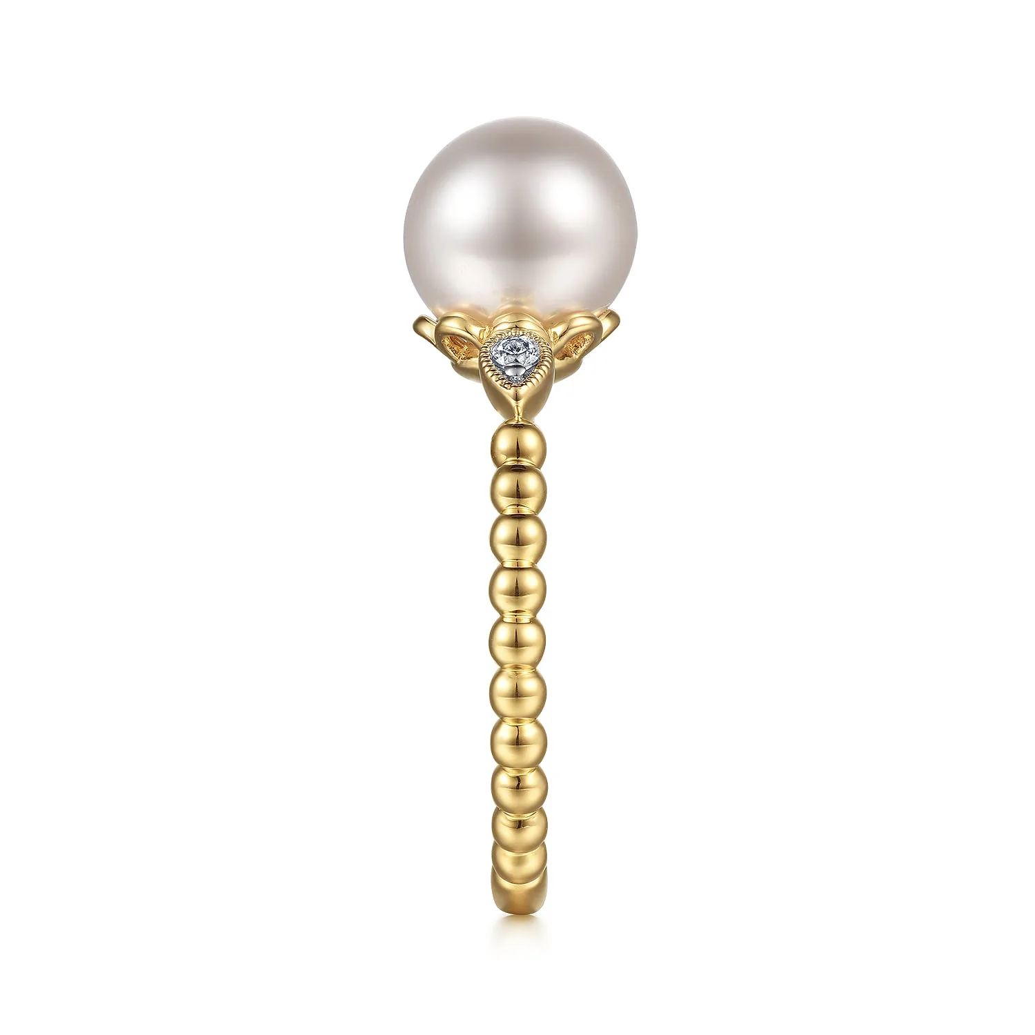 Diamond and Pearl Bujukan Promise Ring in 14K Yellow Gold, photograph 4
