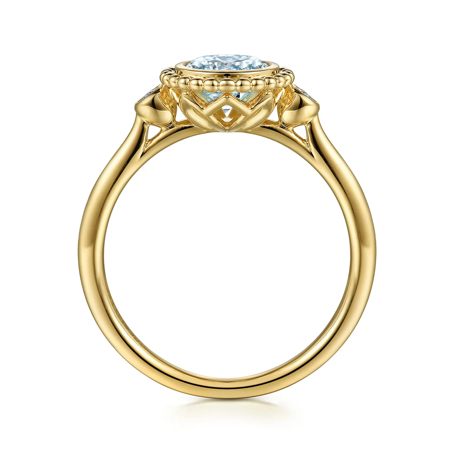 Diamond and Aquamarine Bujukan Promise Ring in 14K Yellow Gold, photograph 2