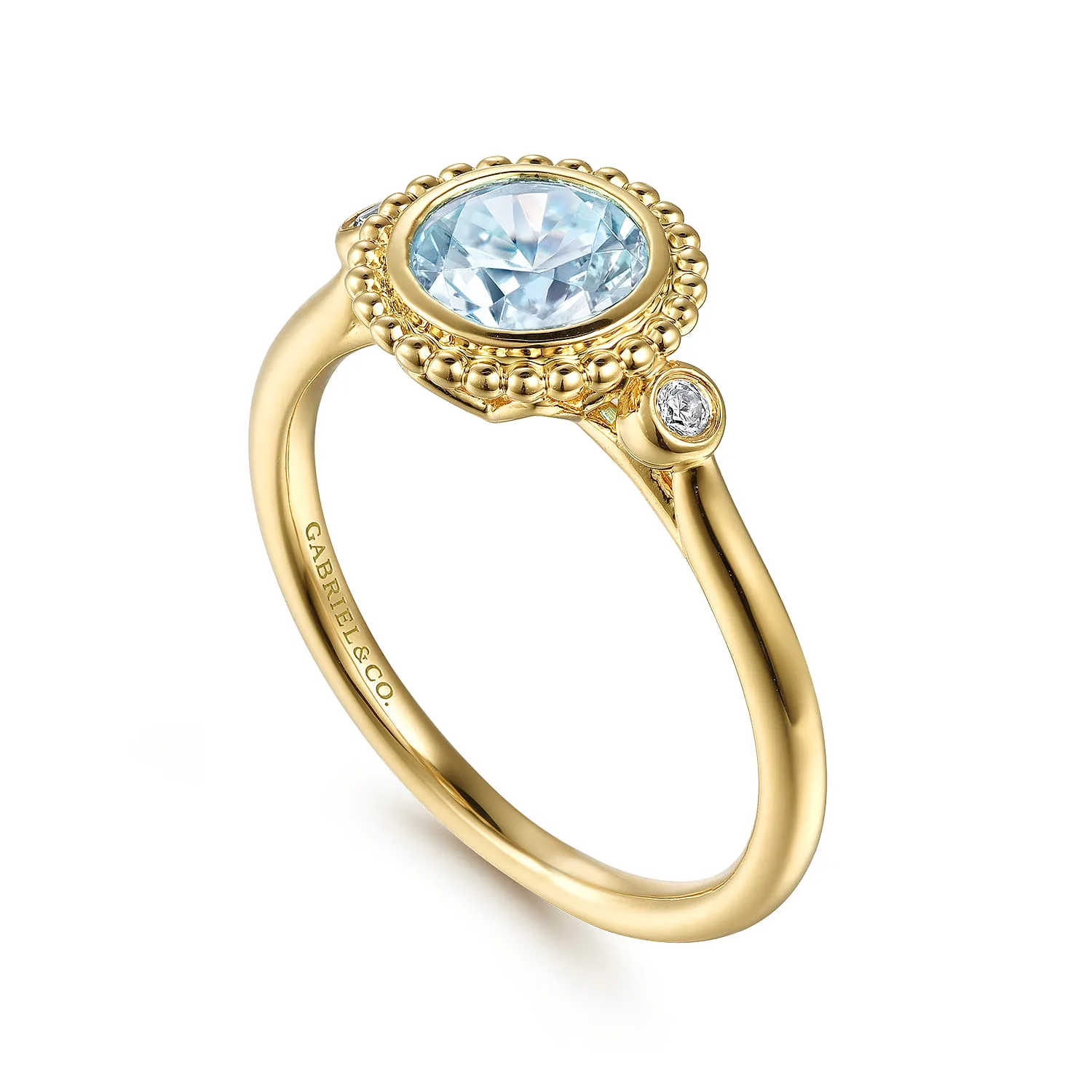 Diamond and Aquamarine Bujukan Promise Ring in 14K Yellow Gold, photograph 3