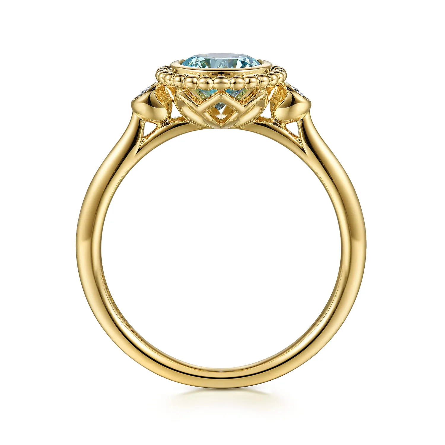 Diamond and Blue Topaz Bujukan Promise Ring in 14K Yellow Gold, photograph 2