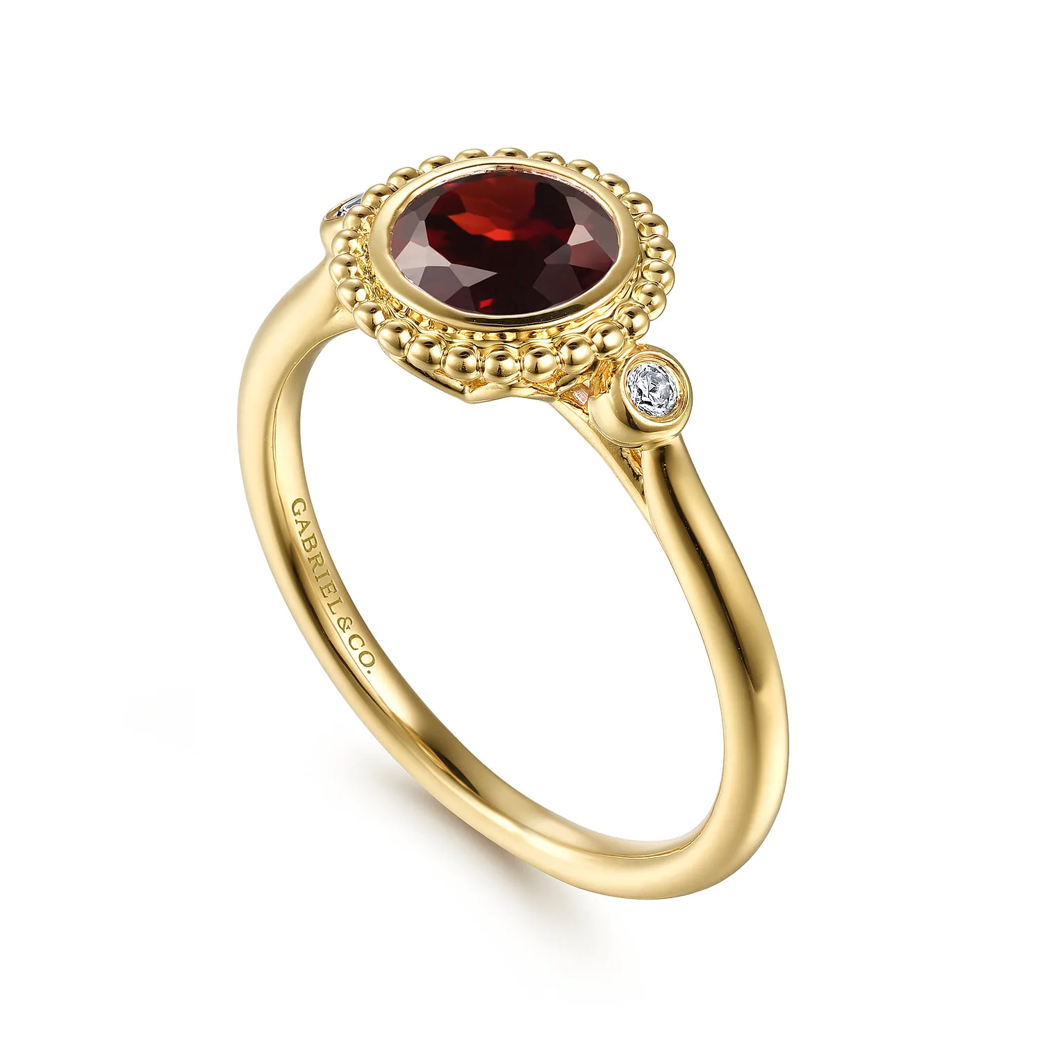 Diamond and Garnet Bujukan Promise Ring in 14K Yellow Gold, photograph 3