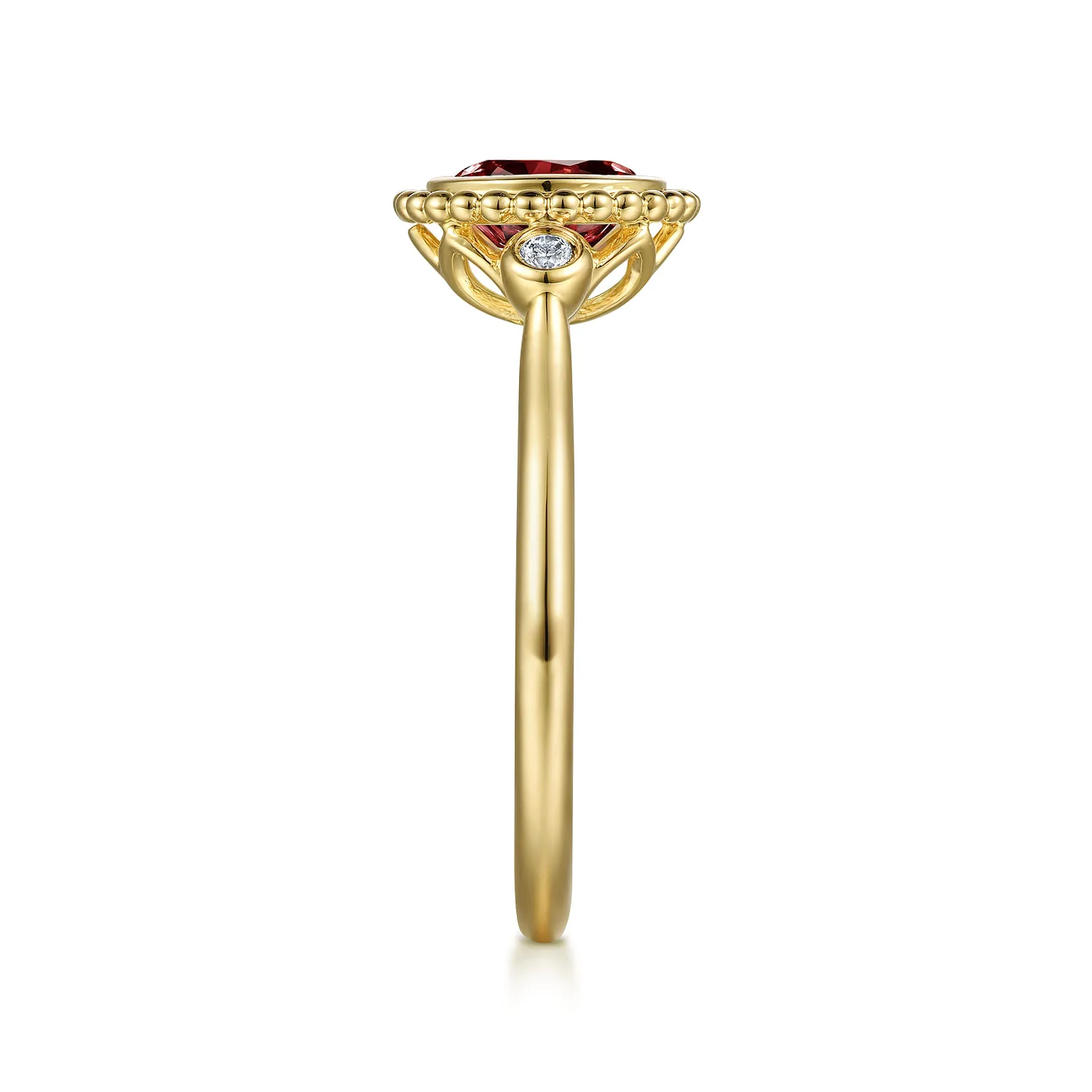 Diamond and Garnet Bujukan Promise Ring in 14K Yellow Gold, photograph 4