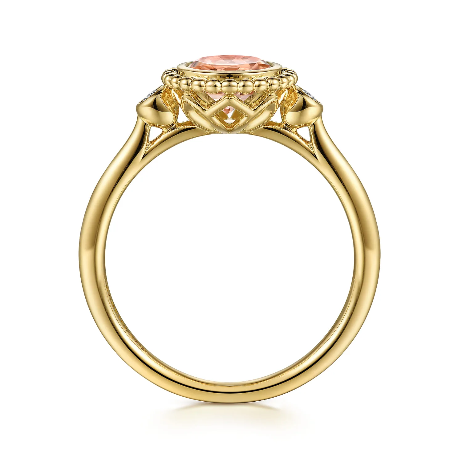Diamond and Morganite Bujukan Promise Ring in 14K Yellow Gold, photograph 2