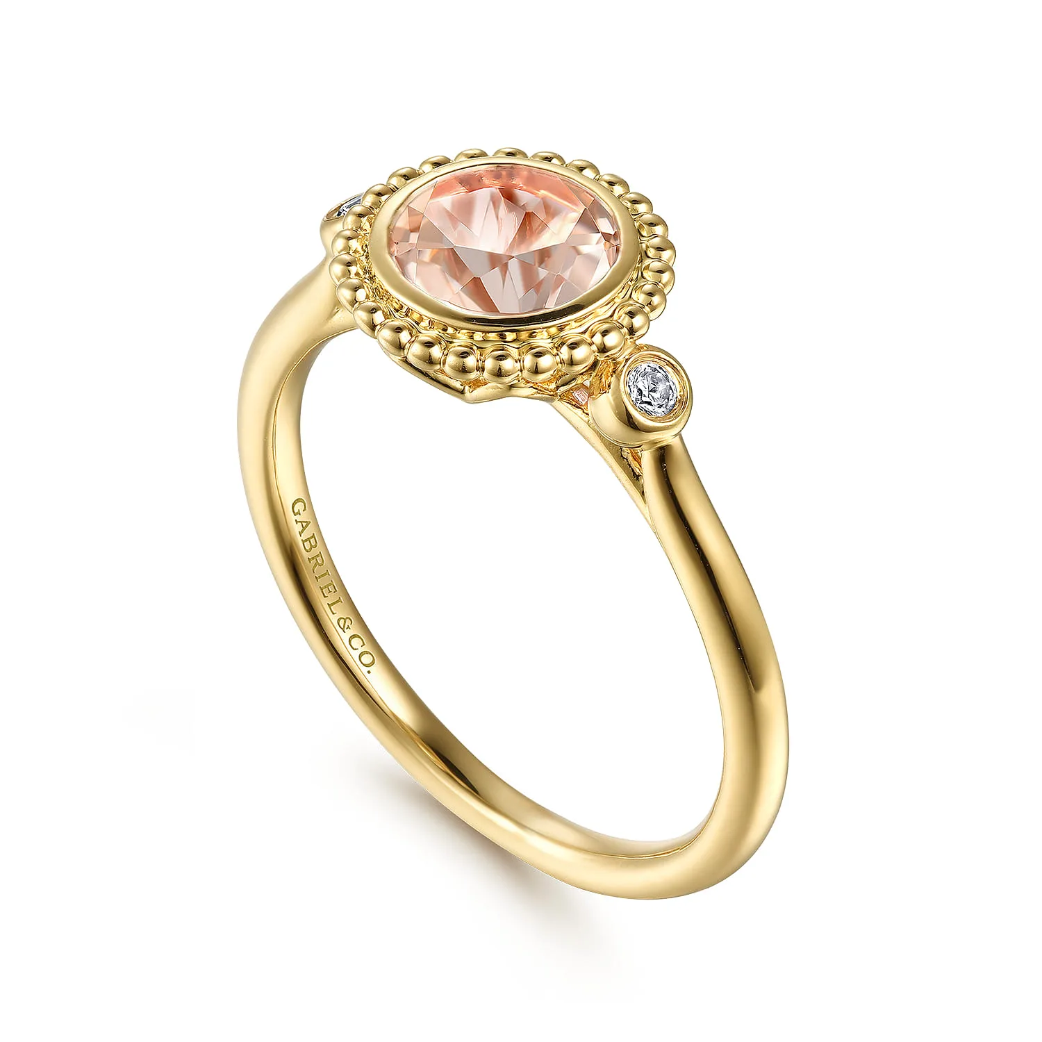 Diamond and Morganite Bujukan Promise Ring in 14K Yellow Gold, photograph 3