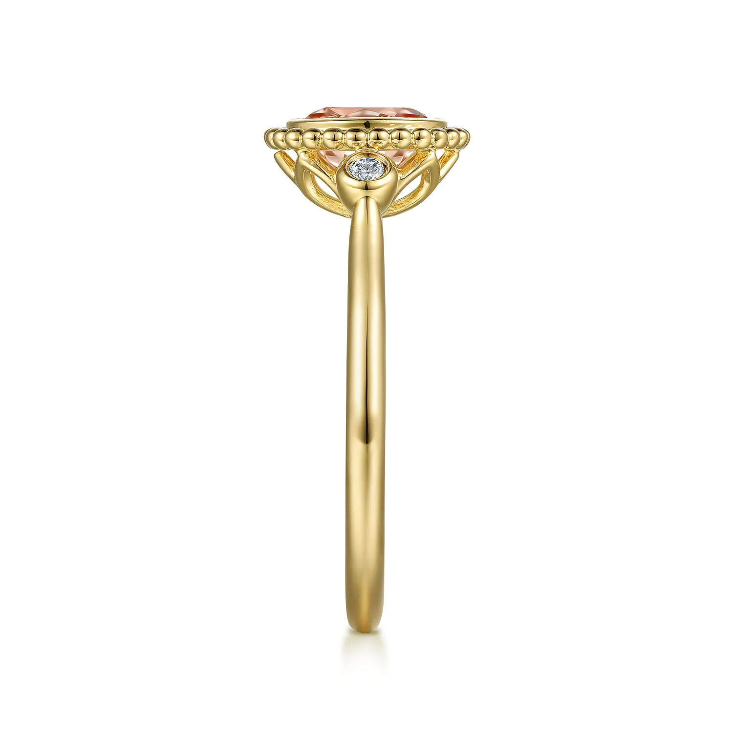 Diamond and Morganite Bujukan Promise Ring in 14K Yellow Gold, photograph 4