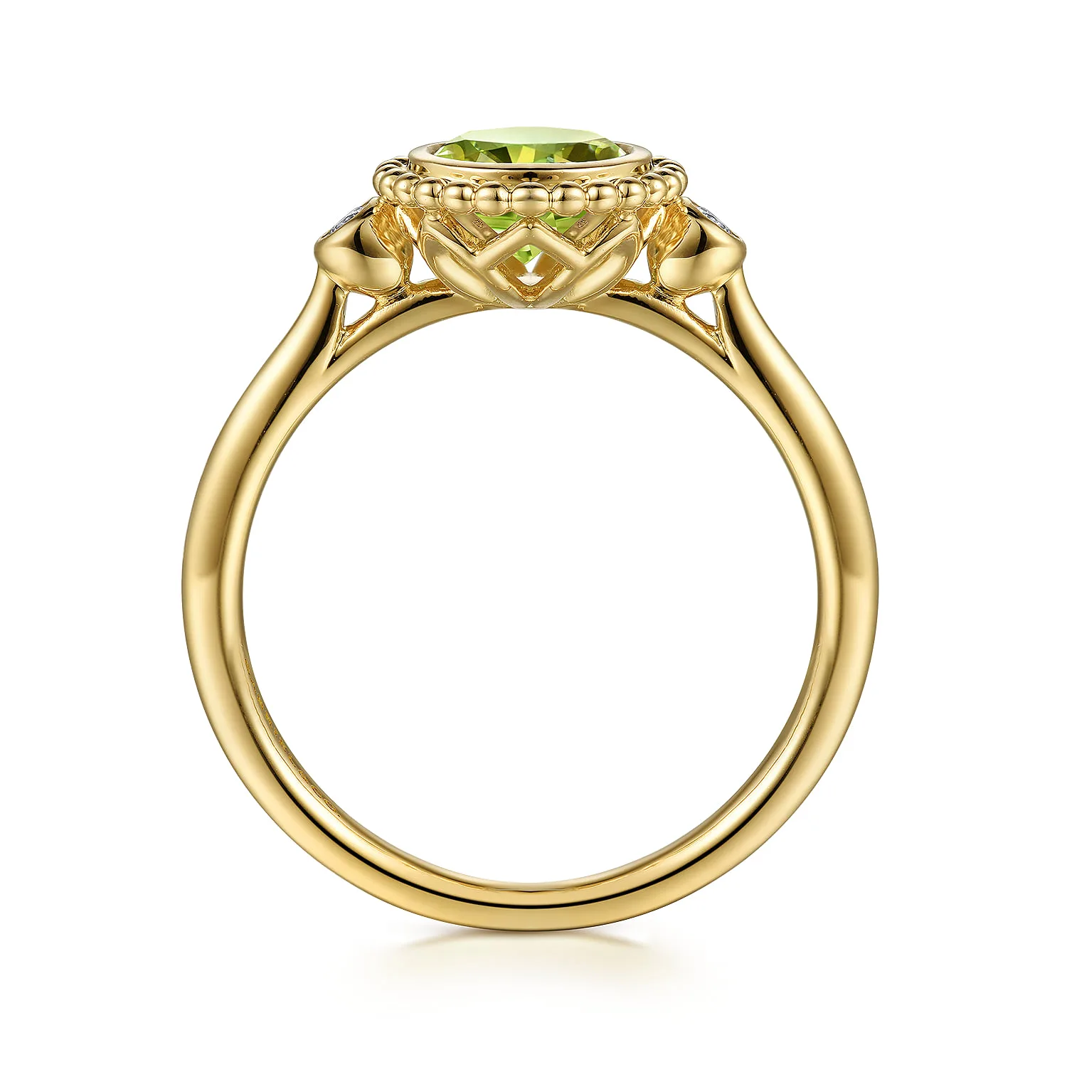 Diamond and Peridot Bujukan Promise Ring in 14K Yellow Gold, photograph 2