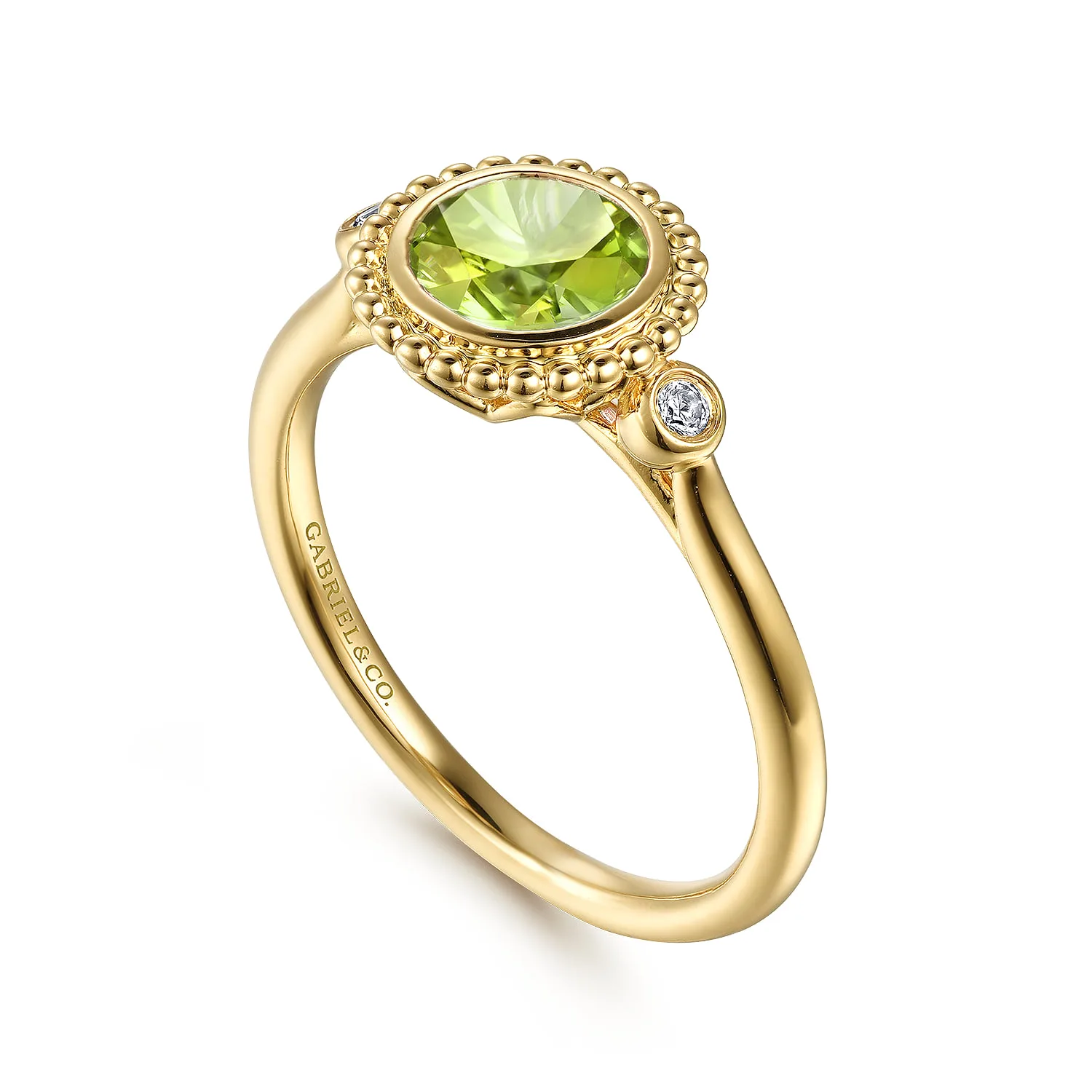 Diamond and Peridot Bujukan Promise Ring in 14K Yellow Gold, photograph 3