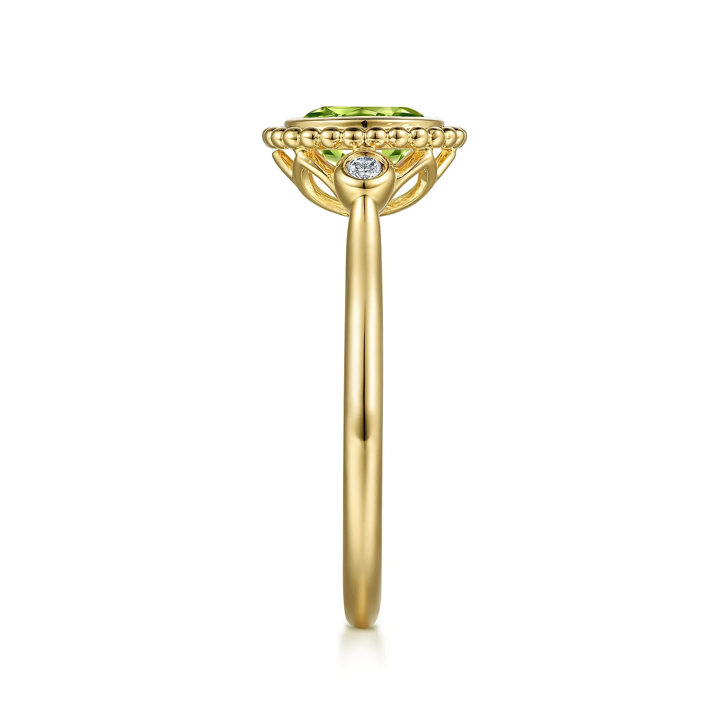 Diamond and Peridot Bujukan Promise Ring in 14K Yellow Gold, photograph 4