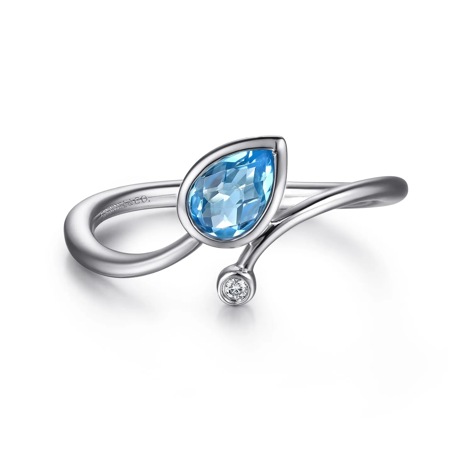 Diamond and Blue Topaz Teardrop Bypass Ring