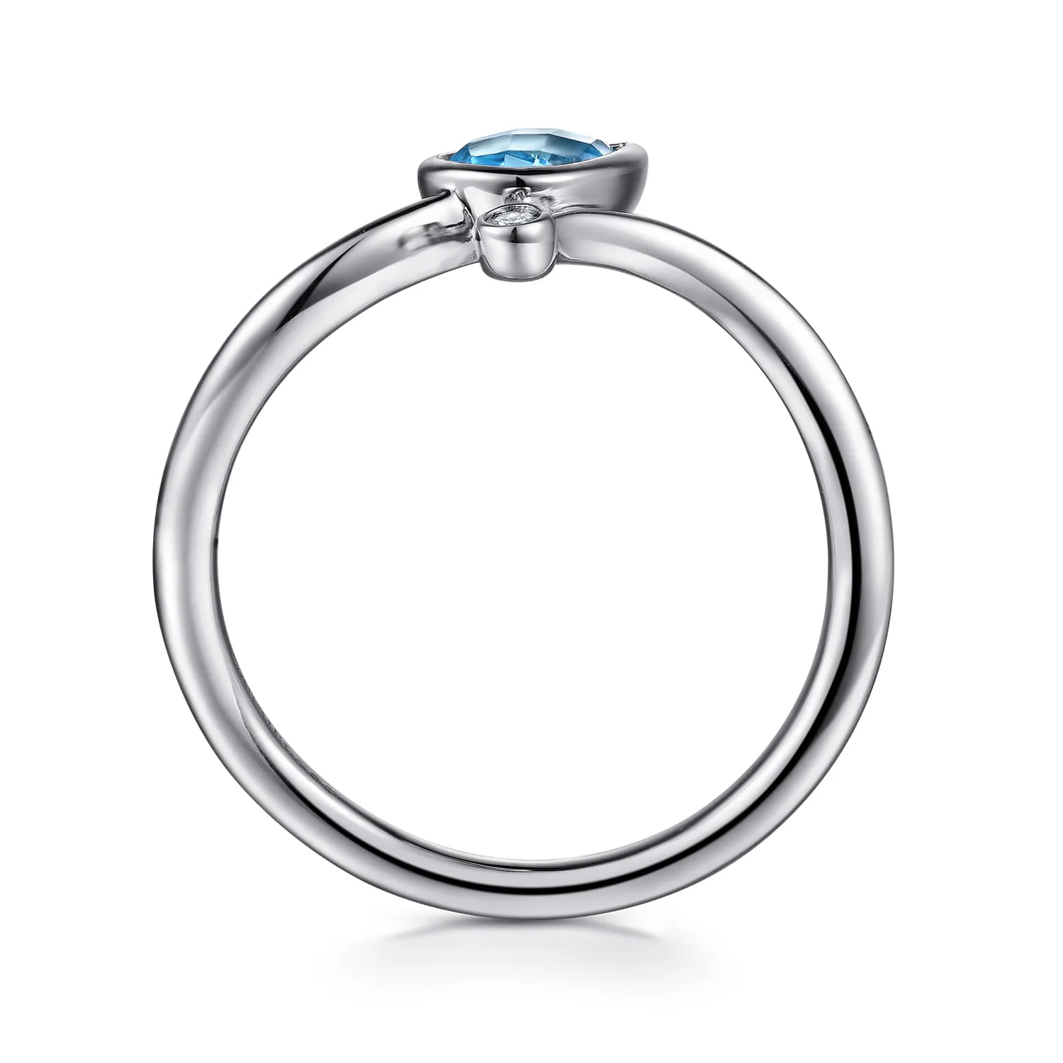 Diamond and Blue Topaz Teardrop Bypass Ring in Sterling Silver, photograph 2