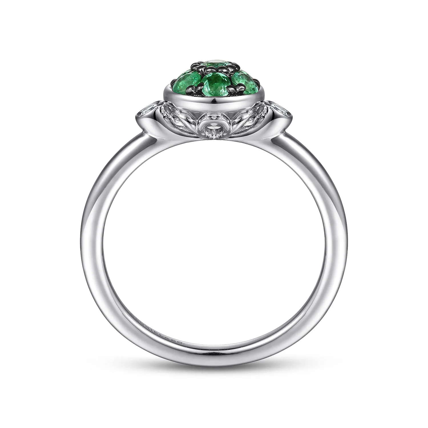 Bezel Set Diamond and Emerald Cluster Ring in Sterling Silver, photograph 2