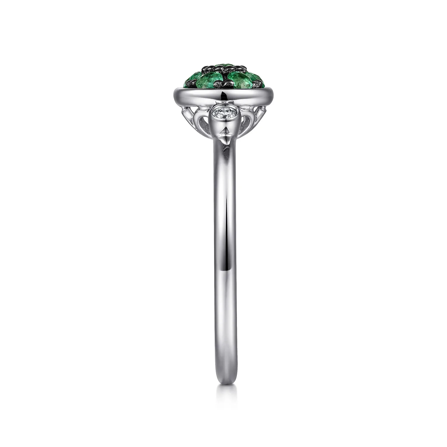 Bezel Set Diamond and Emerald Cluster Ring in Sterling Silver, photograph 4