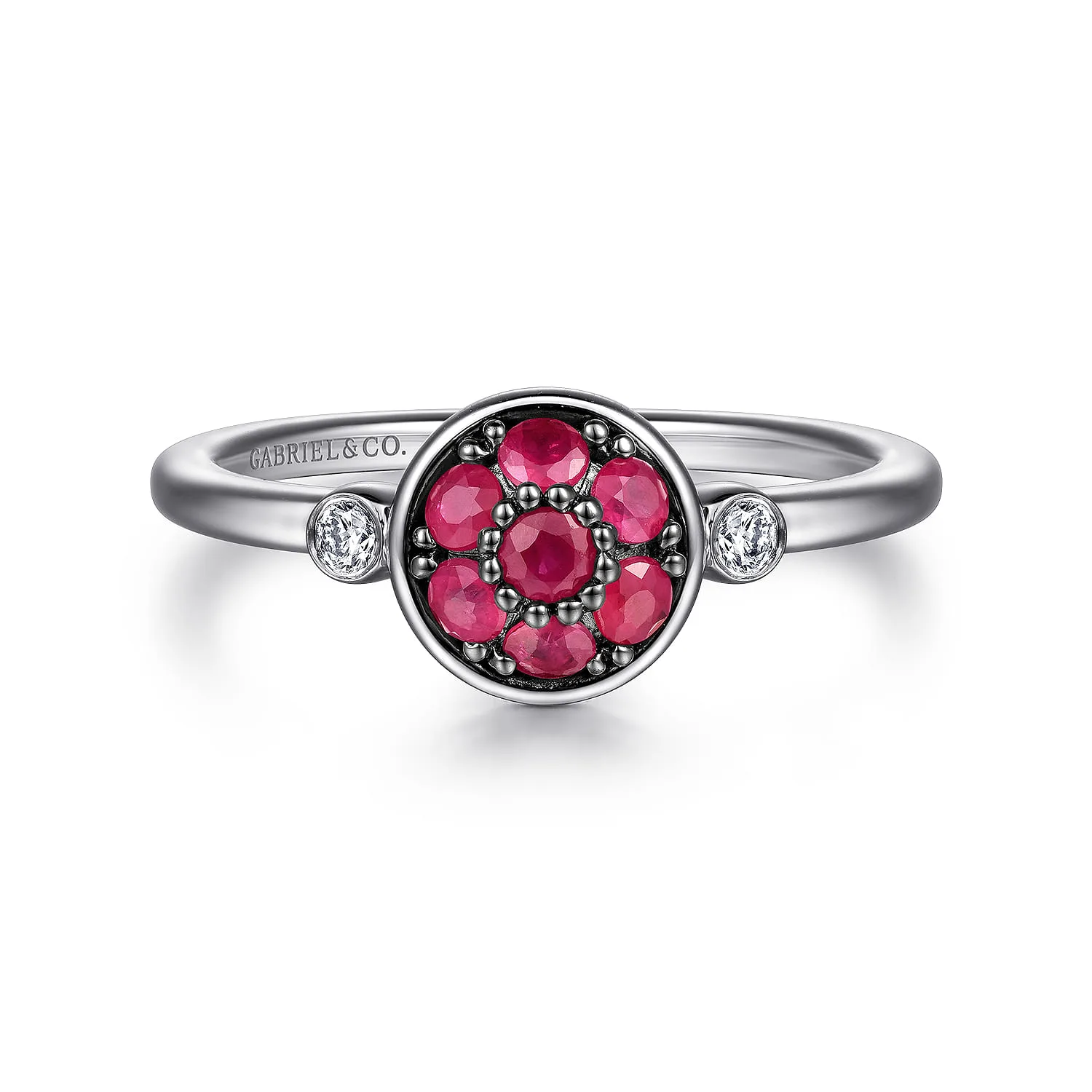 Bezel Set Diamond and Ruby Cluster Ring