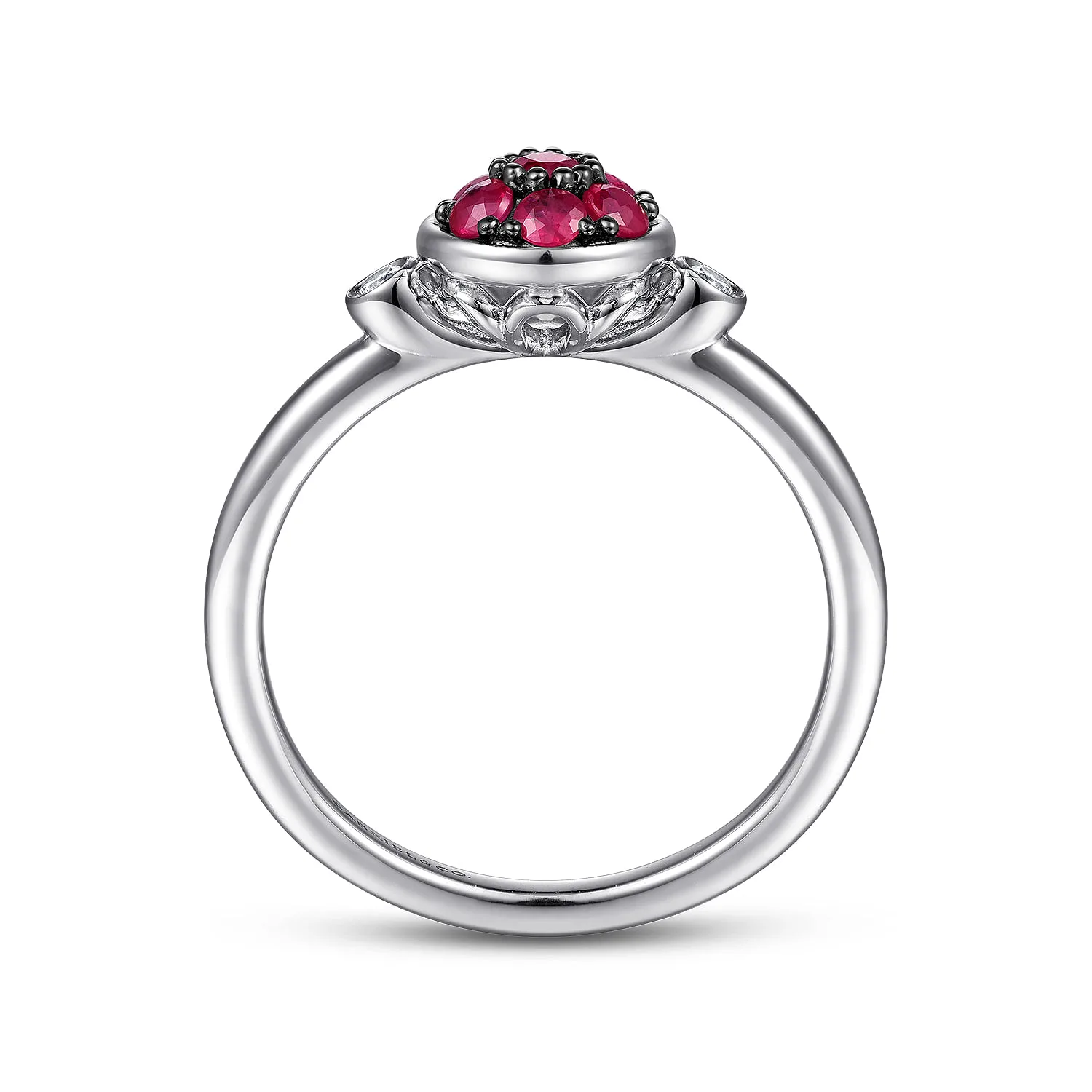 Bezel Set Diamond and Ruby Cluster Ring in Sterling Silver, photograph 2
