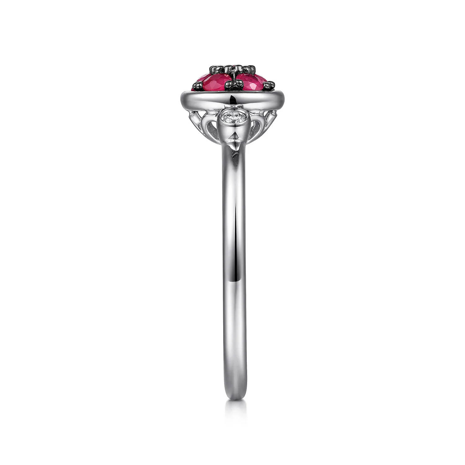 Bezel Set Diamond and Ruby Cluster Ring in Sterling Silver, photograph 4