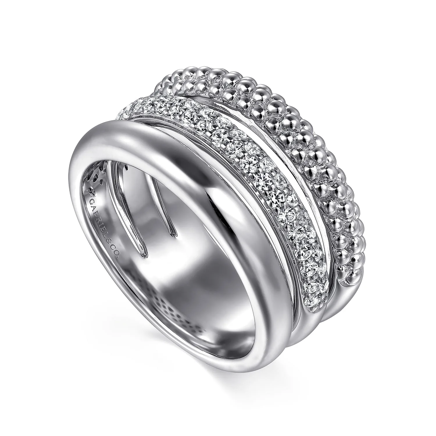 White Sapphire Bujukan Easy Stackable Ring in Sterling Silver, photograph 3