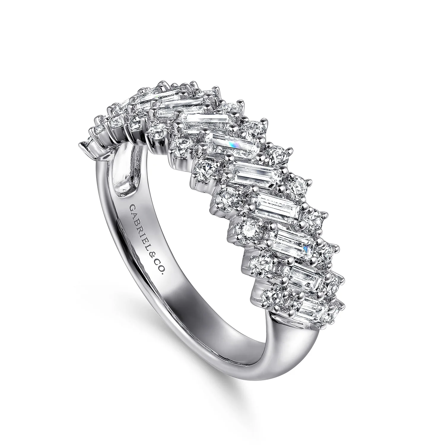 Diamond Baguette Wide Band Ring in 14K White Gold, photograph 3