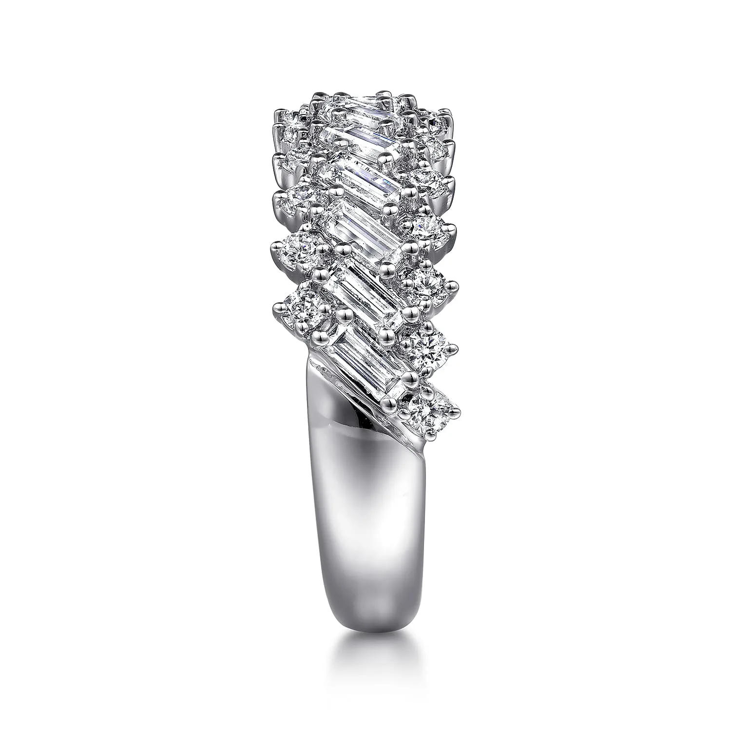 Diamond Baguette Wide Band Ring in 14K White Gold, photograph 4