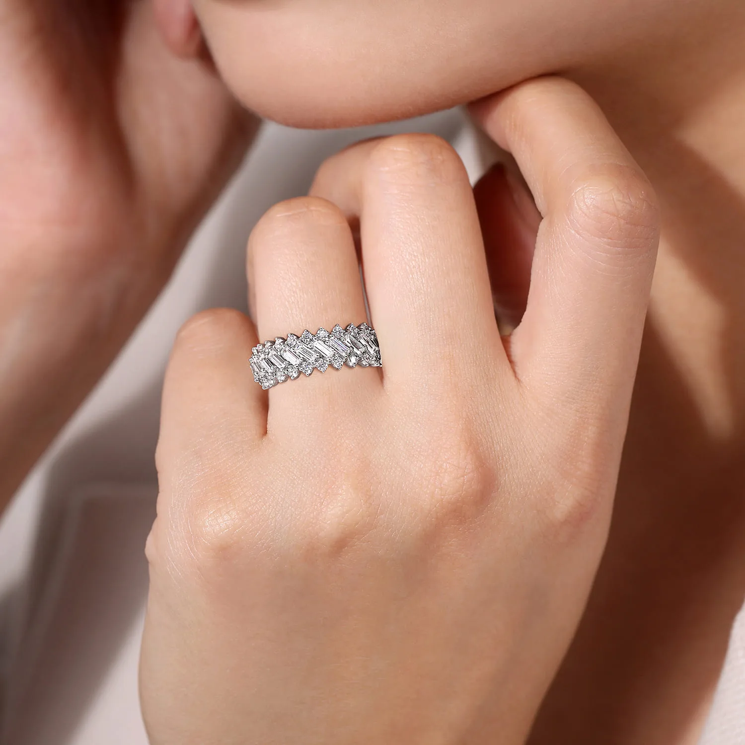Diamond Baguette Wide Band Ring in 14K White Gold, photograph 5