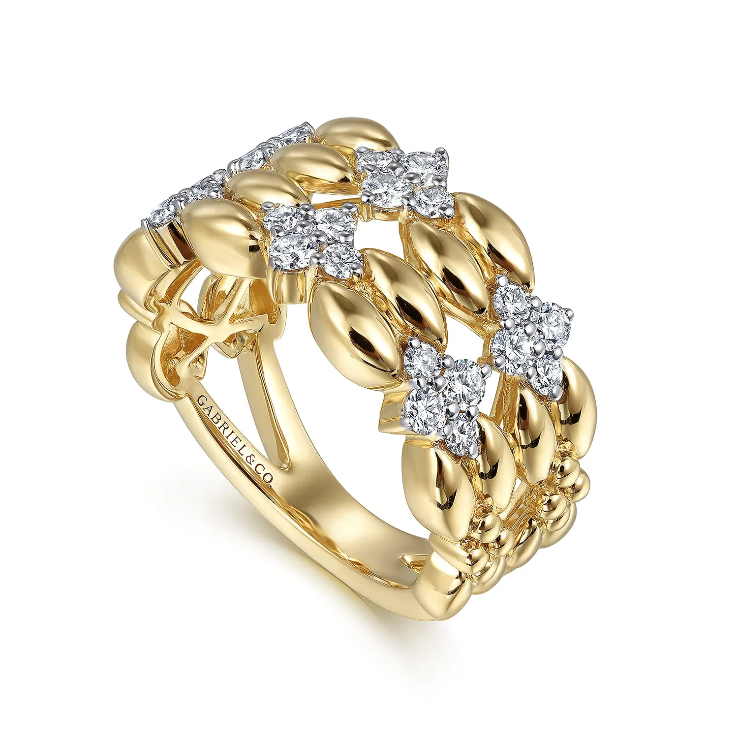 Diamond Wide Band Ring in 14K Yellow Gold, photograph 3