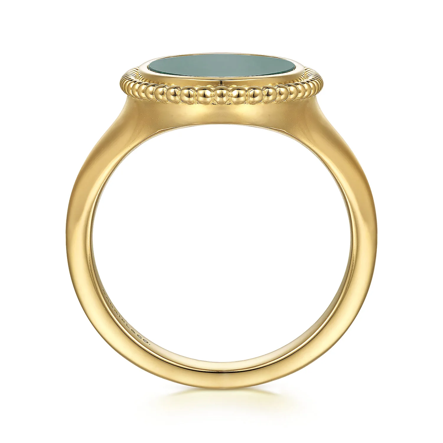 Oval Malachite Inlay Signet Ring in 14K Yellow Gold, photograph 2