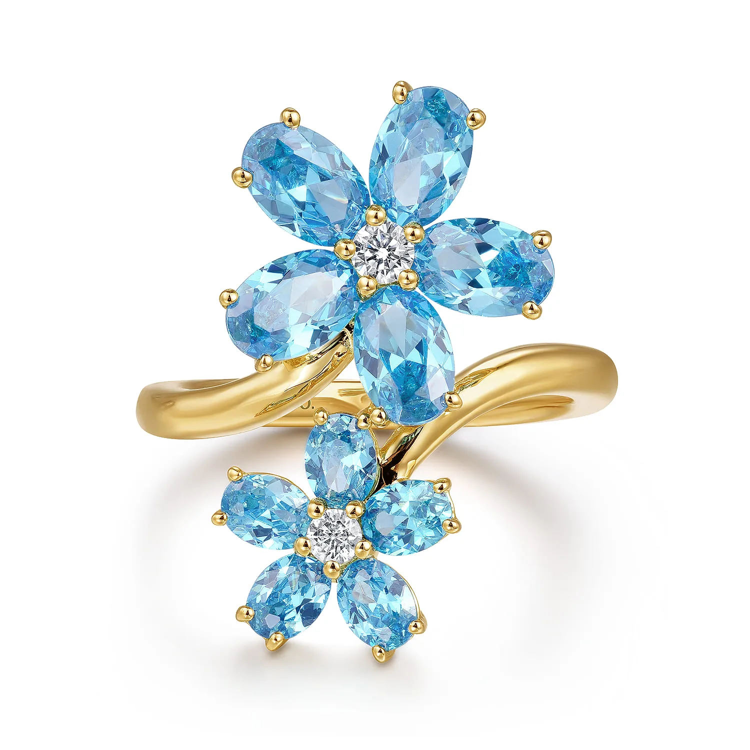 Diamond and Blue Topaz Bypass Flower Ring
