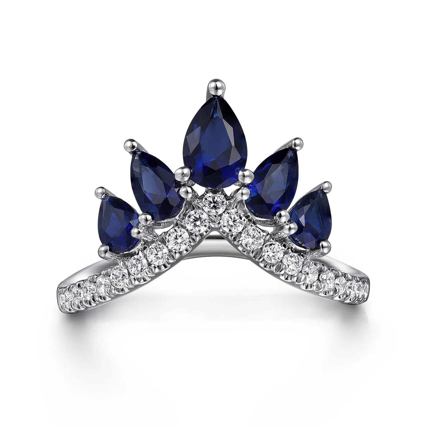 Diamond and Blue Sapphire Chevron Ring