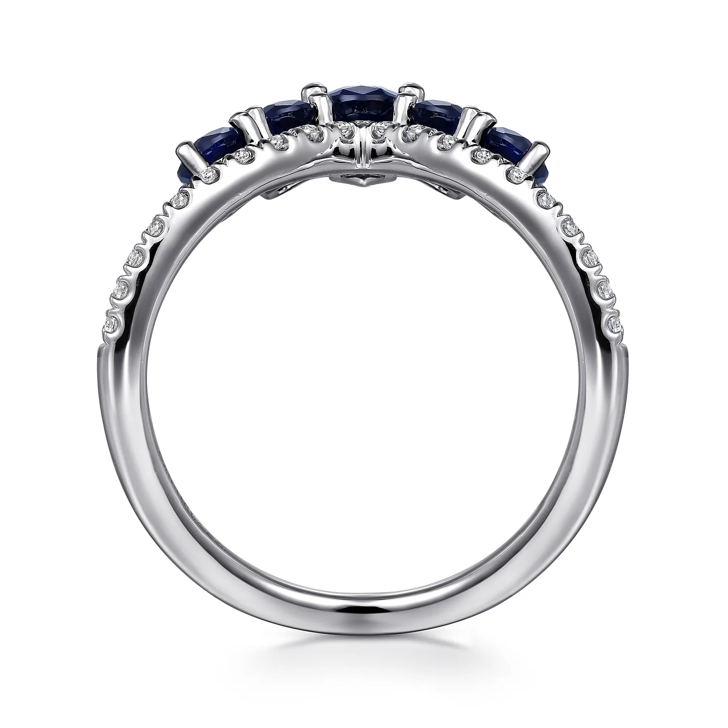Diamond and Blue Sapphire Chevron Ring in 14K White Gold, photograph 2