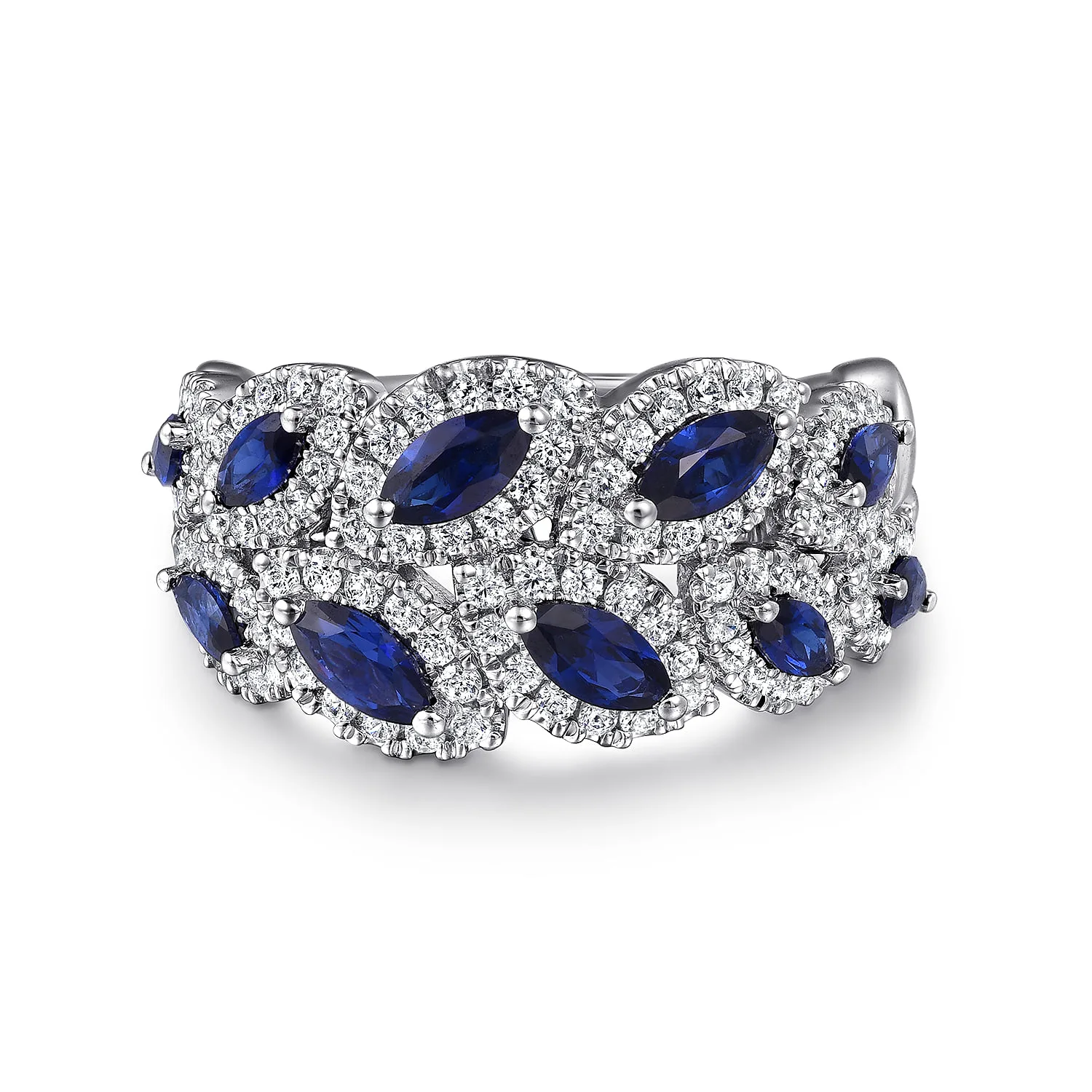 Diamond and Marquise Blue Sapphire Wide Band Ring