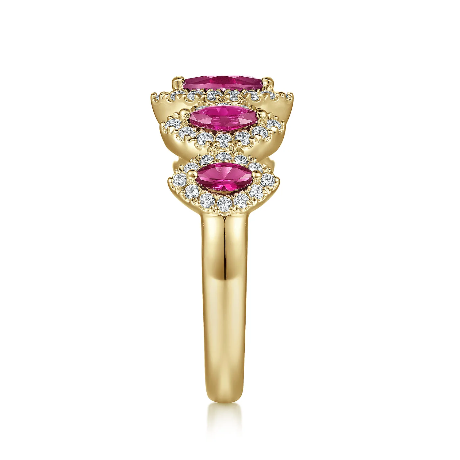 Ruby and Diamond Halo Marquise Ladies Ring in 14K Yellow Gold, photograph 4