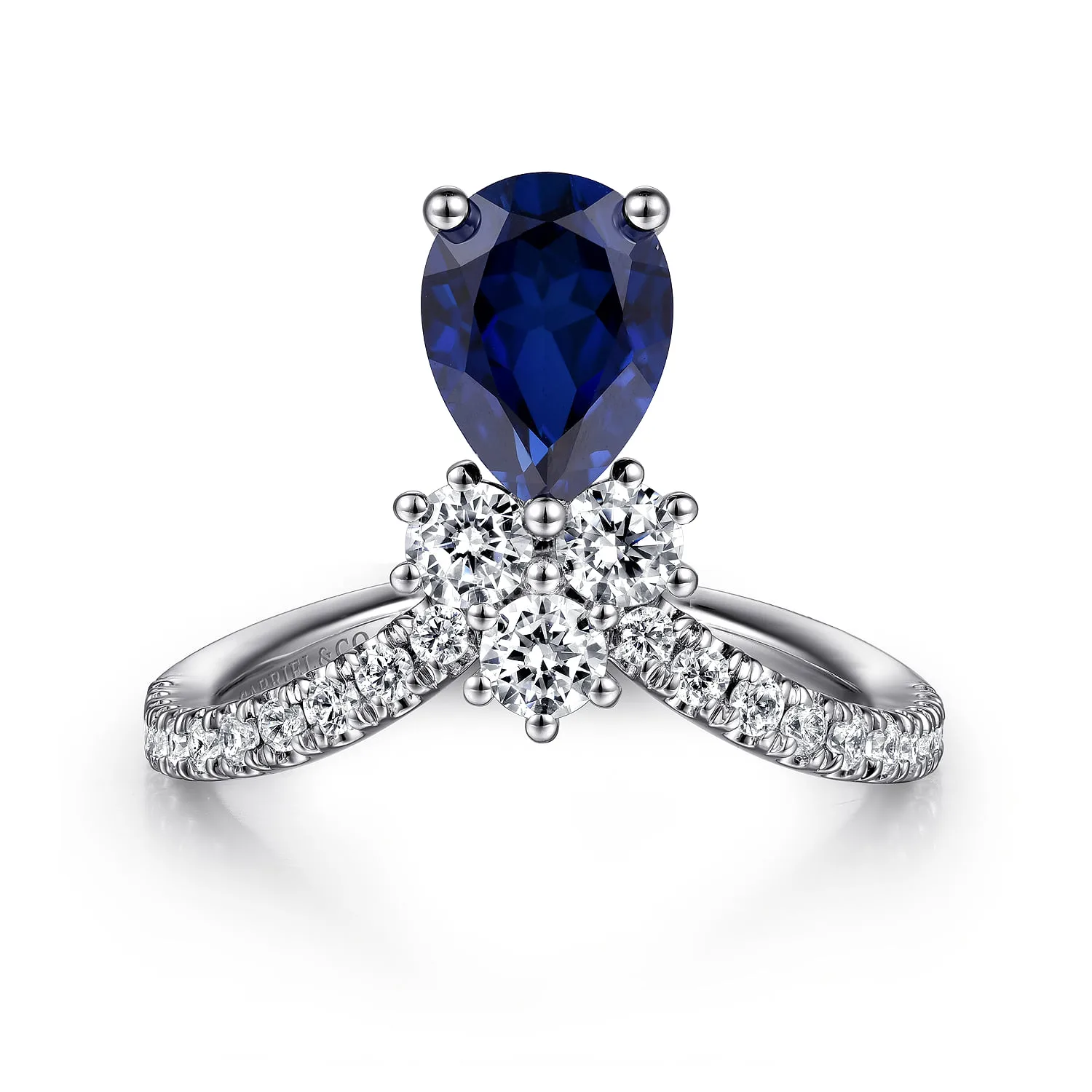 Diamond and Blue Sapphire Teardrop Chevron Ring