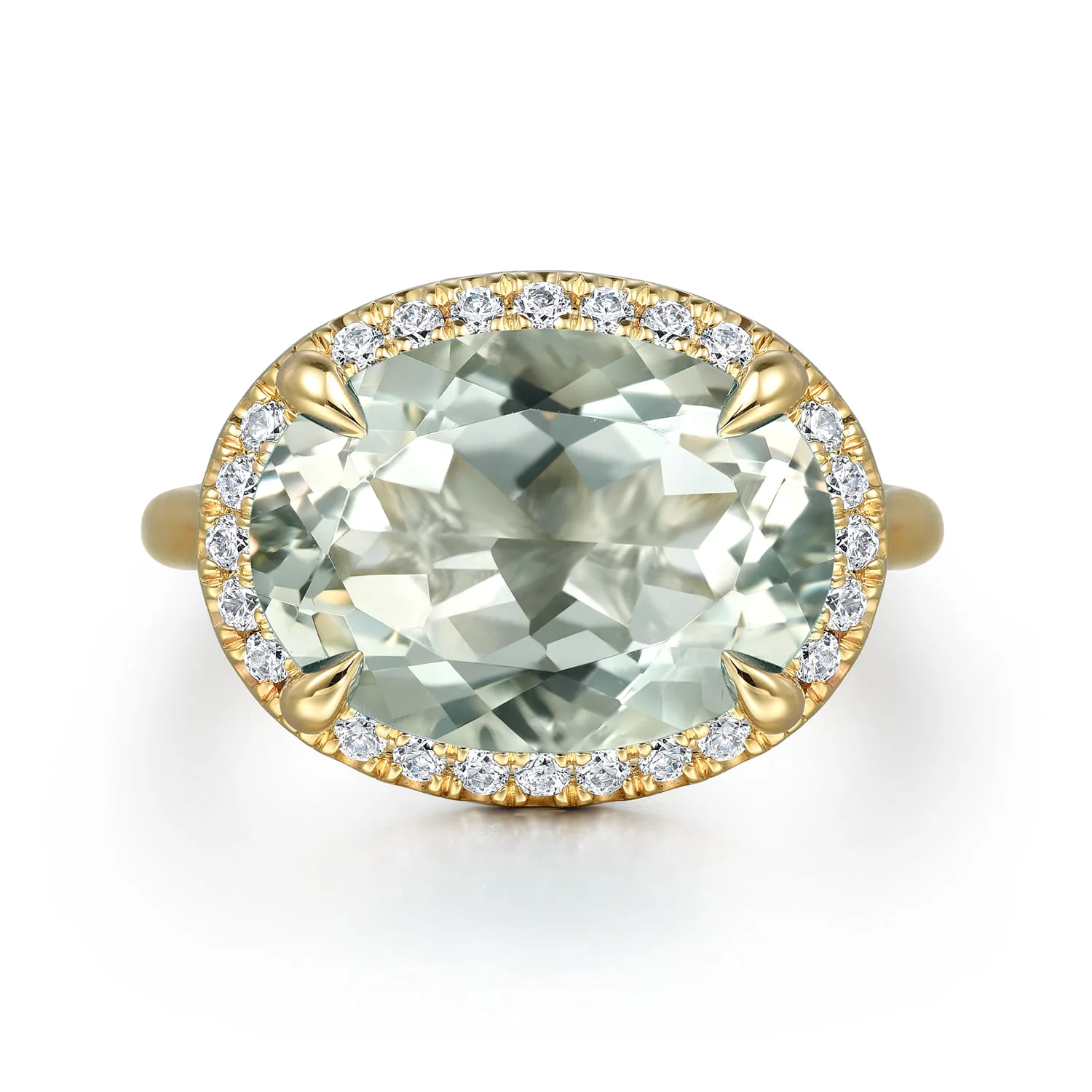 Diamond and Oval Shape Green Amethyst Ladies Ring With Flower Pattern Gallery