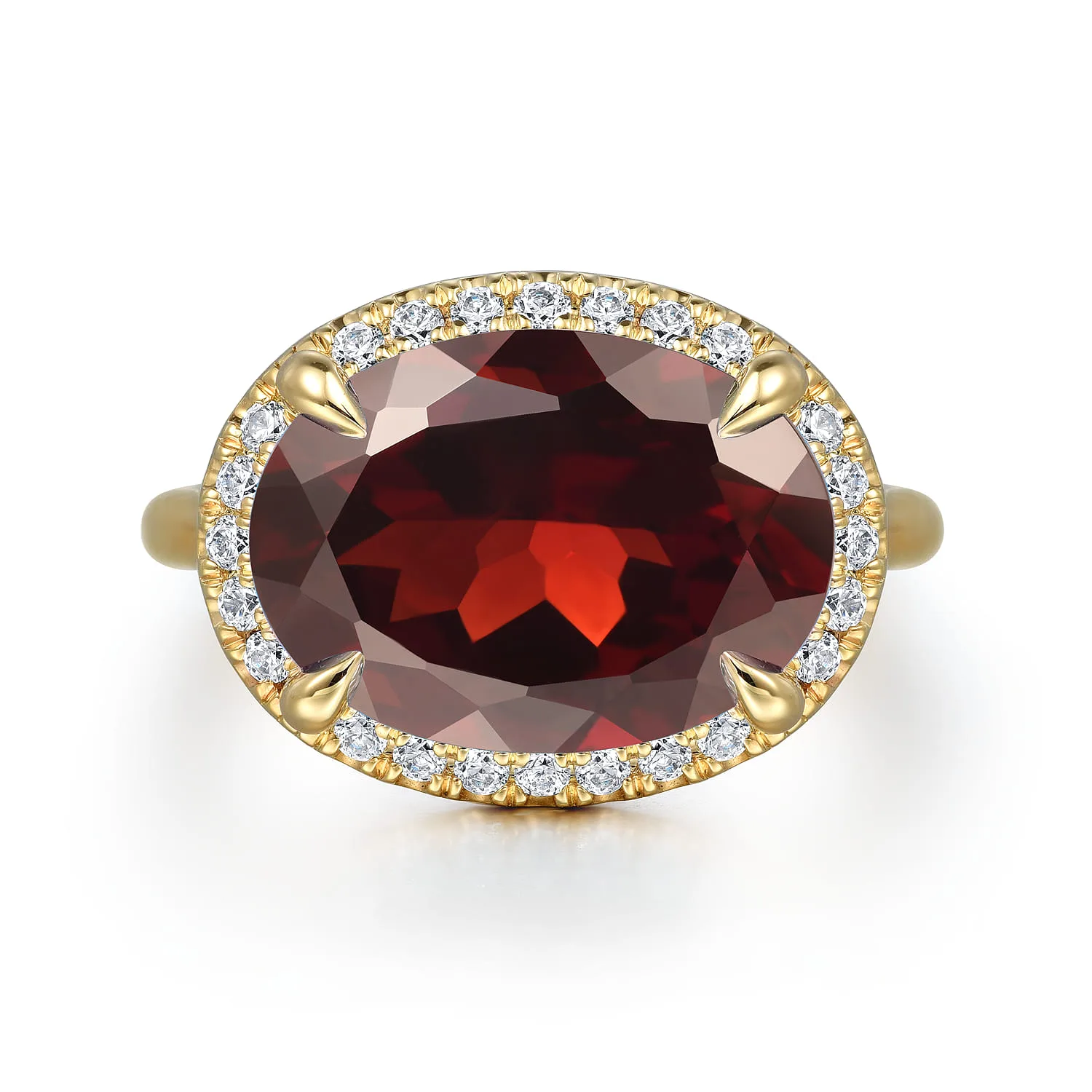 Diamond and Oval Shape Garnet Ladies Ring With Flower Pattern Gallery