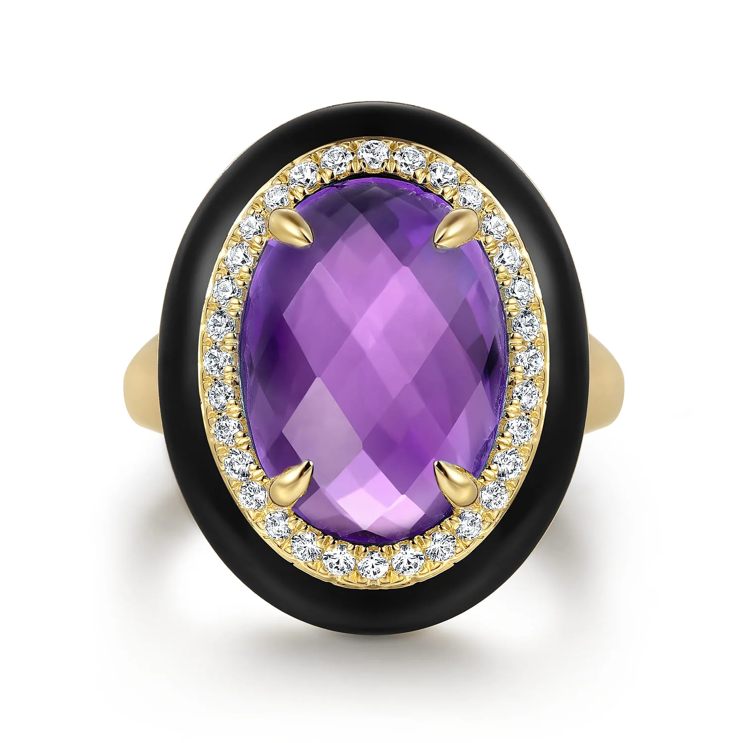 Diamond and Amethyst Cocktail Ring with Black Enamel
