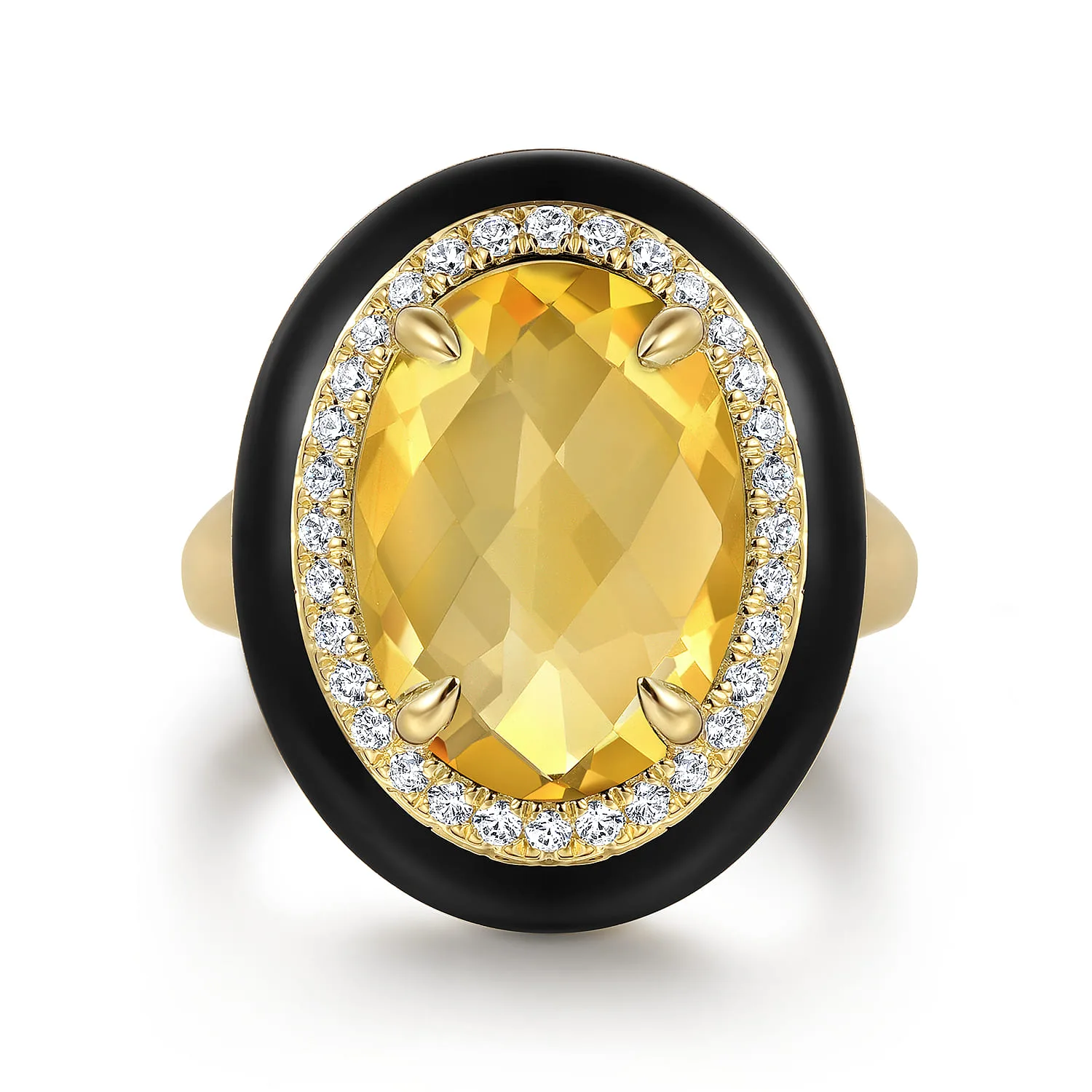 Diamond and Citrine Cocktail Ring with Black Enamel