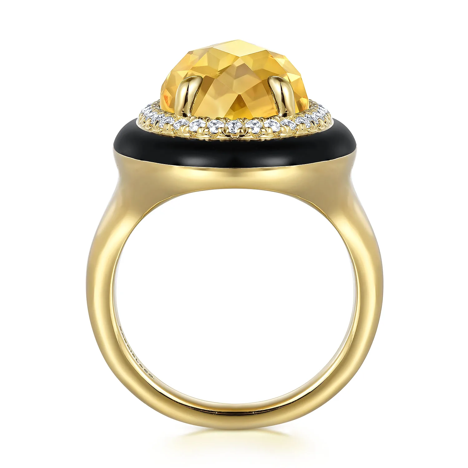 Diamond and Citrine Cocktail Ring with Black Enamel in 14K Yellow Gold, photograph 2