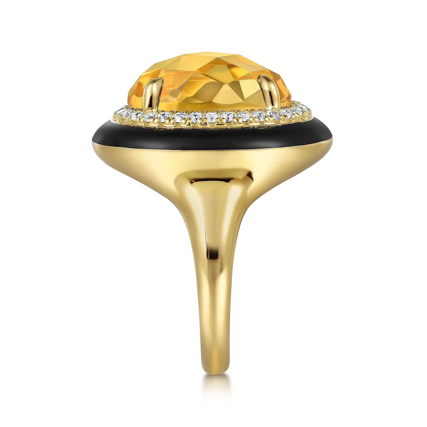 Diamond and Citrine Cocktail Ring with Black Enamel in 14K Yellow Gold, photograph 4