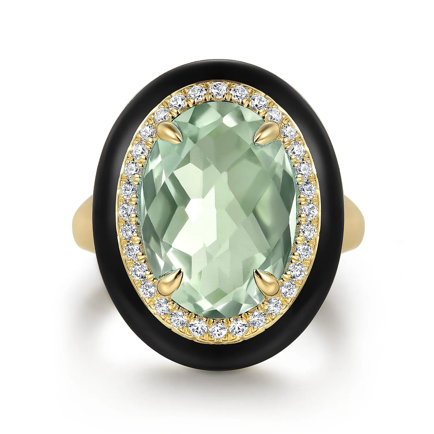 Diamond and Green Amethyst Cocktail Ring with Black Enamel