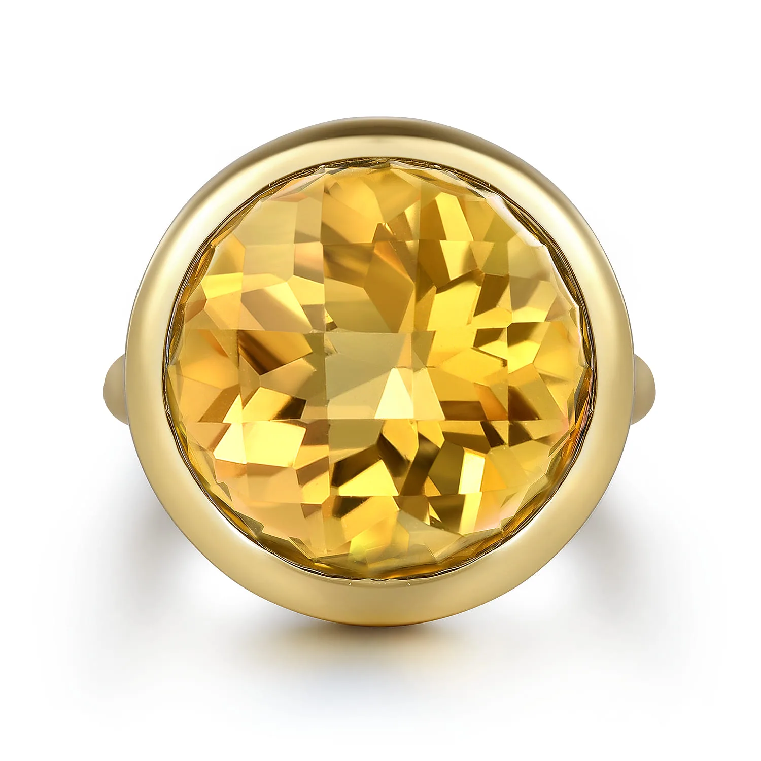 Citrine Round Shape Ladies Ring With Flower Pattern J-Back