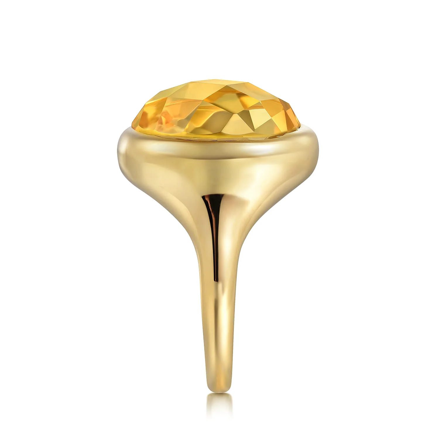 Citrine Round Shape Ladies Ring With Flower Pattern J-Back in 14K Yellow Gold, photograph 4