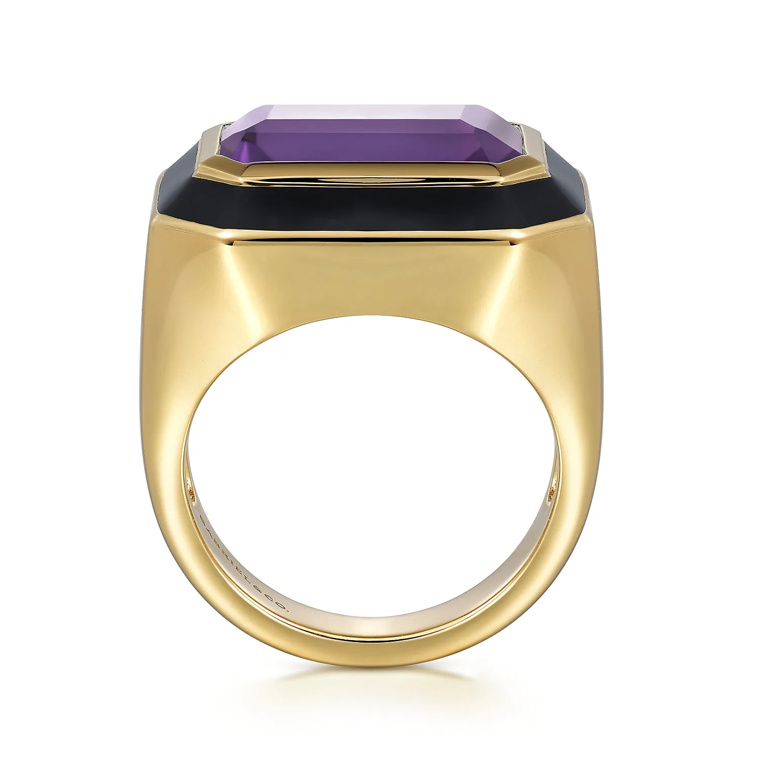 Amethyst Cocktail Ring with Black Enamel in 14K Yellow Gold, photograph 2
